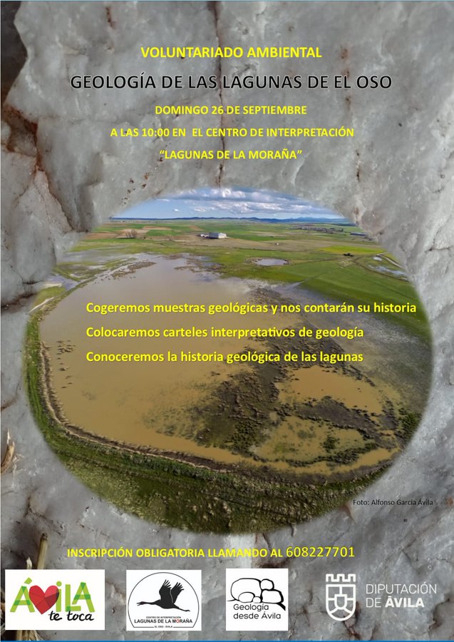 Cartel de la Jornada de Voluntariado Ambiental en El Oso, Ávila. Será el próximo domingo 26 de septiembre a las 10 h. en el Centro de Interpretación Lagunas de La Moraña.