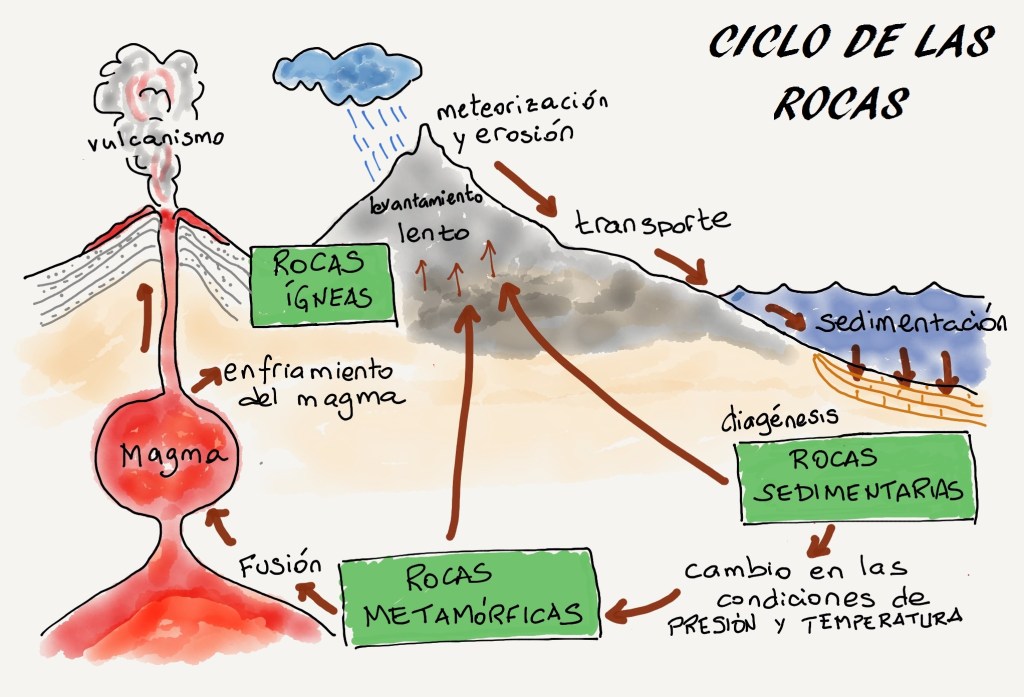 El ciclo de las rocas. Ilustración de Fina Muñoz.