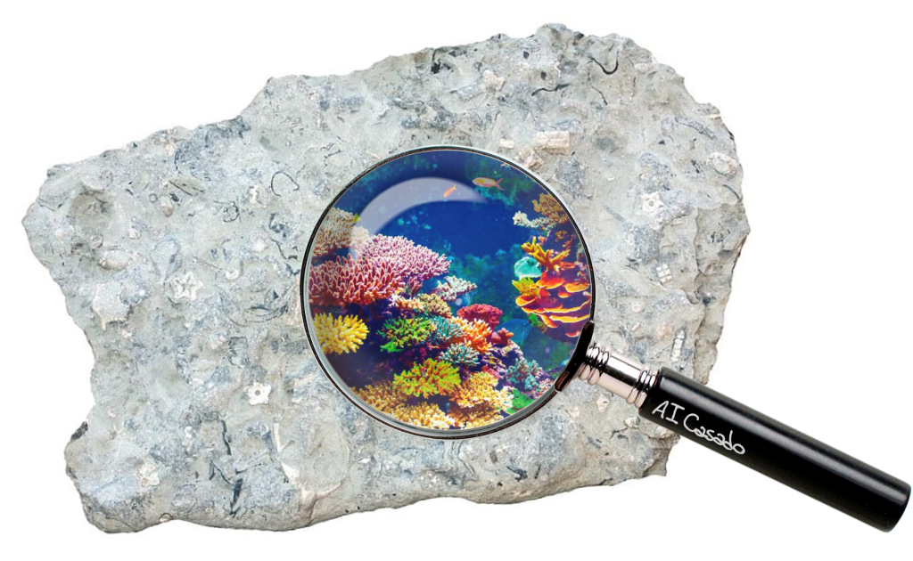 Figura 1: Cuando miramos una piedra, como la caliza de la foto, con ojos geológicos, lo que esta piedra nos devuelve es una instantánea de cómo era el ambiente y la propia Tierra cuando se formó.